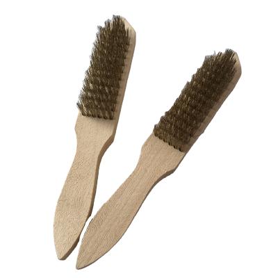 China Excellent Stainless Steel Material Rust Cleaning Brush Wooden Handle Long Wire Brush for sale