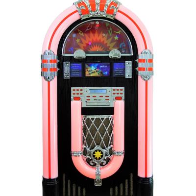 China Home/Karaoke/Outdoor/Bar/Club/Family Multi-function Real Wooden Retro Jukebox Colorful Lights Cd Music Combo Jukebox Dj Turntable Player for sale