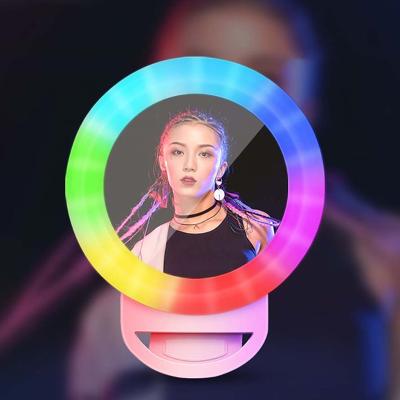 China Mini Portable Phone Rgb Ring Light Clip On With Mirror Mini Led Beauty Fill Light Selfie Lamp Ringlight AL20 for sale