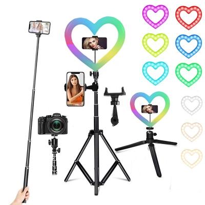 China Adjustable Color Tempurate Photography Selfie Ring Light Kit Video Shooting Vlogging 10 Inch Led RGB Ring Light Heart With Tripod For Youtube JM26 for sale