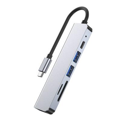 China Mobile Devices .desk Computer Selling 6 In 1 USB C Hub Docking Station High Speed ​​5 Gbps Laptop Type With Hd-MI PD TF SD Card 3.0 Usb2.0 Usb Drive CY042 for sale