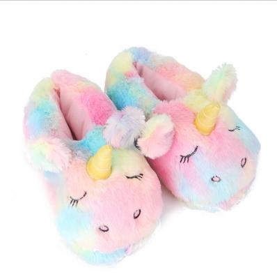 China Rainbow Unicorn cotton slippers home plush products Unicorn bag cotton slippers winter slippers for sale