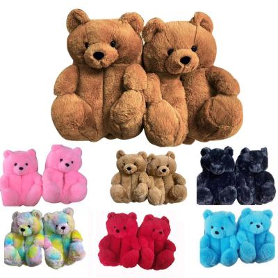 중국 2021 new animal plush toys black fur teddy bear slippers women 판매용