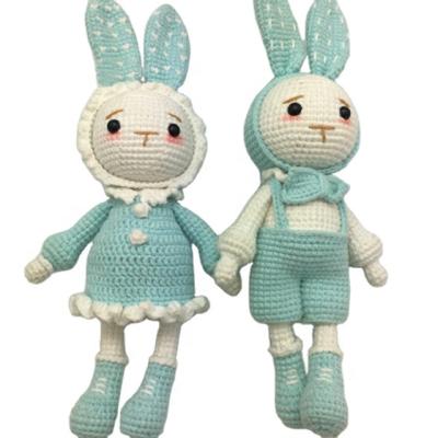 China 2021 New arrival Knitting wool baby crochet toys rabbit soft toy 100% handmade knit doll for sale