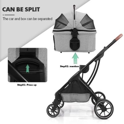 China Pet Carrier Two Modes Stable Pet Stroller Detachable Safe Braking Vent Outlet Clear Pet Trolley Separate Trolley for sale