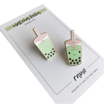 China China custom bubble pearl milk tea boba enamel lapel pin boba pin hard enamel pin for sale