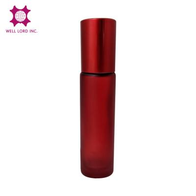 China Cosmetic Glass Bottle Red Empty Cylinder 10ml Roll On Glass Bottle Tester Perfume Packaging for sale