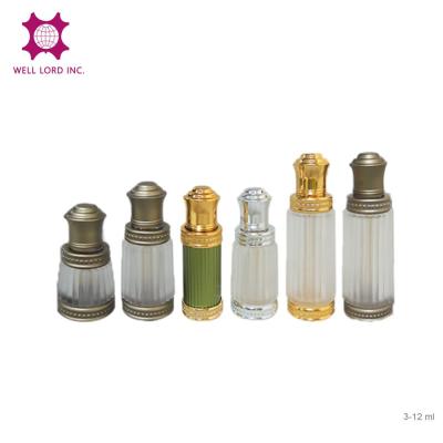 China Personal Care Arabian Style 3ml 6ml 12ml Glass Material With Dip Stick Aroma Perfume Aluminum Oil Bottles for sale