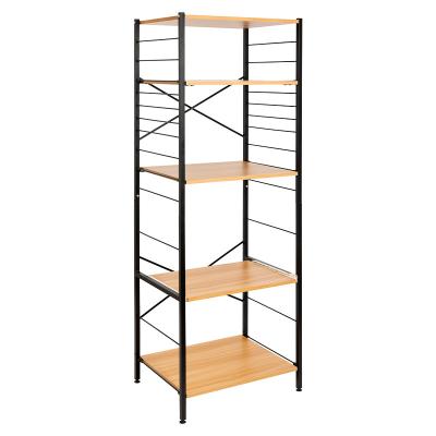 China Modern Living Room Metal Storage Heavy Duty Steel Rack 5 Layers Organizer With Wooden Panel for sale