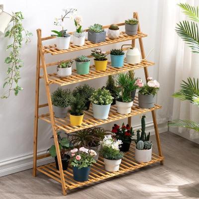 China Viable Folding Multilayer Balcony Floor Flower Pot Flower Display Flower Stand Solid Wood for sale