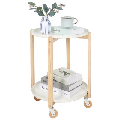 China New Viable Home Wooden Serving Cart 2 Layers Metal Tray Utility Trolley Cart Round Storage Utility Cart for sale