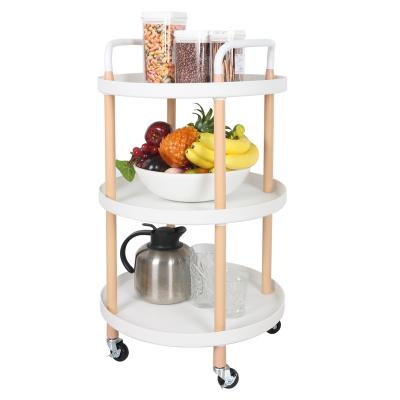 China Sustainable Plastic Round Storage Cart Kitchen Rack Serving Rolling Cart for sale