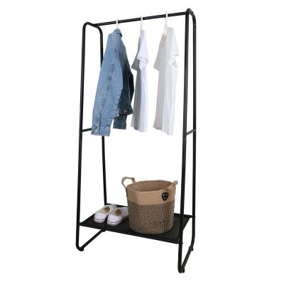 China Easy Assembly Multifunctional Black Home Simple Clothes Hanger Clothing Rack With Shelves Metal Clothing Rack for sale