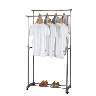 China (Other) OEM Adjustable Free Standing Cloth Rack With Wheels Universal Stainless Steel Heavy Duty Pipe Clothing Garment Rack for sale