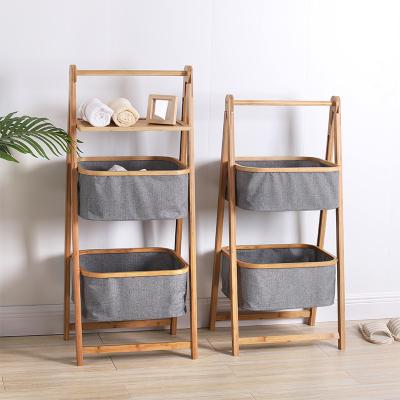 China High Quality Wooden Bamboo Organizer 2022 Hot Selling Minimalist Laundry Cabinet With Folding Storage Basket for sale