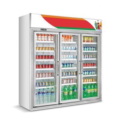 China Single-temperature Commercial Supermarket Glass Door Display Freezer 3 Door Refrigerator Glass Beverage Showcase for sale