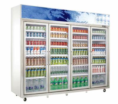 China Single-temperature Supermarket Straight Glass Door Beverage Refrigerator Showcase 4 Door Refrigerator Cabinet Display for sale