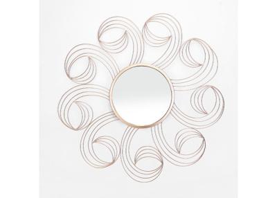 China Sunflower Shape Metal Wall Art Mirror Floral Mirror Rose Gold Color For Wall for sale