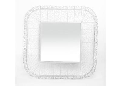 China Wall Mirror Silver Square Carved Metal Frame Square Mirrored Wall Decoration for sale