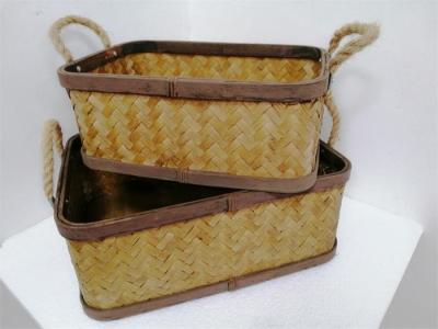 중국 Beige Woven Rectangle Basket Set With Rope Handle 판매용