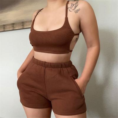 China Wholesale Breathable Backless Crop Top Two Piece Jogger Pants Set Women Clothing for sale