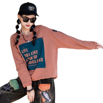 China 2022 Long Sleeve T-shirt Women Cotton Letter Printing Round Neck Sweater Viable Loose Streetwear Plus Size Tops for sale