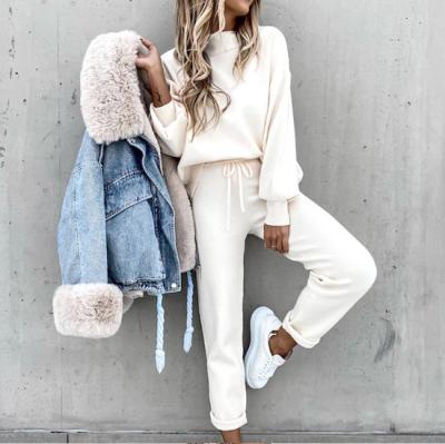 China Autumn And Winter Viable Fashion Solid Color Casual Sweater Pants Top Loose Set Two-Piece Suit for sale