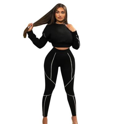 China Hot-selling breathable cropped pants top tight fitting gym wear workout sports bra 2021 two-piece tracksuits for sale