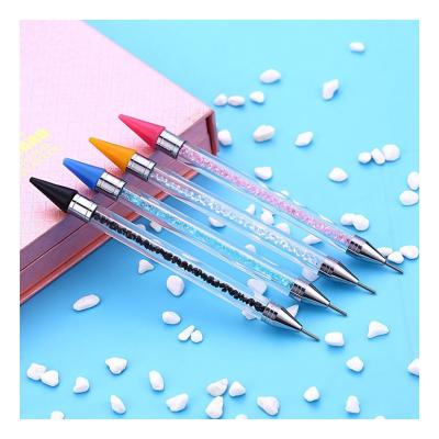 China Double Finished Dual Finished 9 Colors Wax Rhinestone Acrylic Metals Handle Rhinestone Stud Picker Nail Art Dot Pen for sale