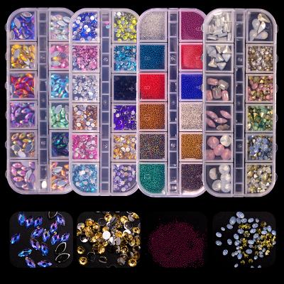 China 12 3d Shiny Colorful Grids Nail Art Decoration Supplies Shining Gem Aurora Crystal Rhinestones Stone Nail for sale