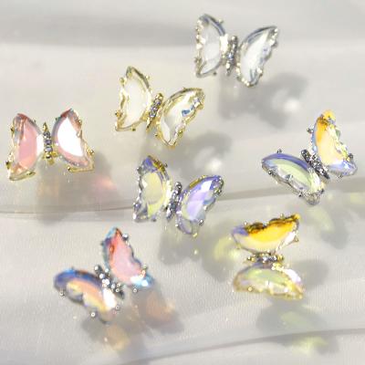 China Aurora Colorful Butterfly Nail Crystal 3d Jewelry Summer Shiny Transparent Butterflies Charm Nail Art Decorations for sale