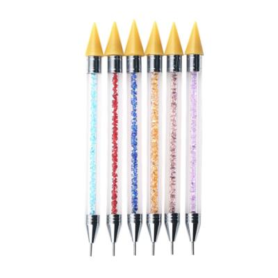 China Double Ended Dual Ended 9 Color Crystal Beads Handle Rhinestones Studs Picker Nail Dotting Wax Pen for sale