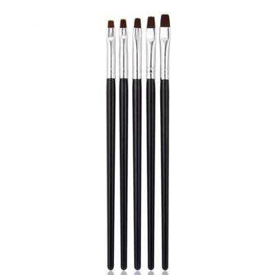 China 5pcs Durable High Quality French Black Nail Art Brush Phototherapy Pen Wooden Nail Brushes Flat Head for sale