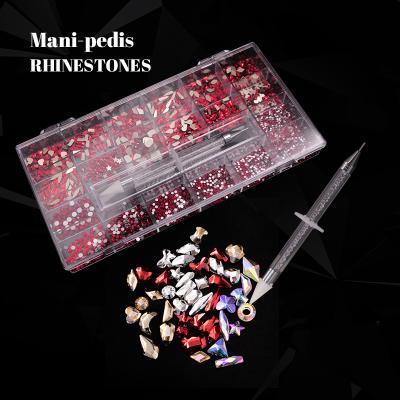 China Low MOQ Shiny Colorful Fancy Shaped Nail Art Decoration Nail Crystals Rhinestones ab Crystal Stones Flat Bottom Glass for nail design in box for sale