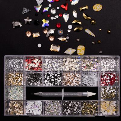 China Shining Colored Boxes Of Crystal Rhinestone Decoration Nail Set With Dotting Pen for sale