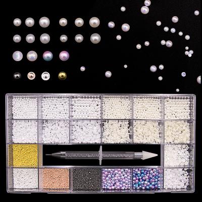 China Shiny Colorful 21 Grids Mixed Diamond Flat Bottom Nail Art Crystals AB Glass Rhinestones Set Dotting Pen for sale