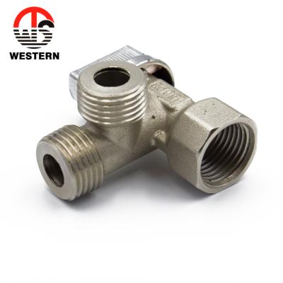 China General Factory Standard Chinese Sanitary Water Wholesale Price 3 Way Nickel Plated Forged Brass Angle Valve For Washing Machine for sale