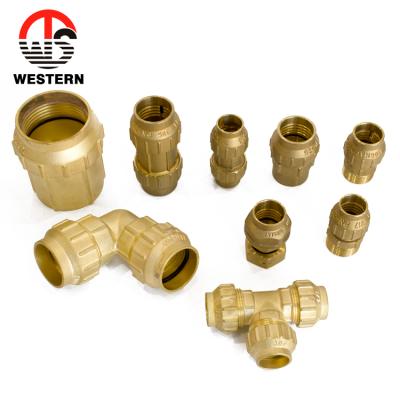 China HPb582A/HPb57-3/CW617N/C37700 10mm 16mm 22mm 25mm Water Coupling Reducer PE Pipe Compression Fit Brass Connector Reducing Tee for sale