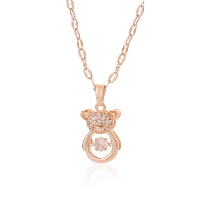 China Wholesale Hip Hop Jewelry Necklace 18k Rose Gold New Design Cute Bear Zircon Stone FASHIONABLE Animal Pendant Necklace for sale