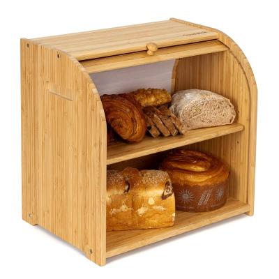 China Sustainable Combo Home 1 And 2 Layer Bamboo Bread Box For Kitchen Countertop for sale