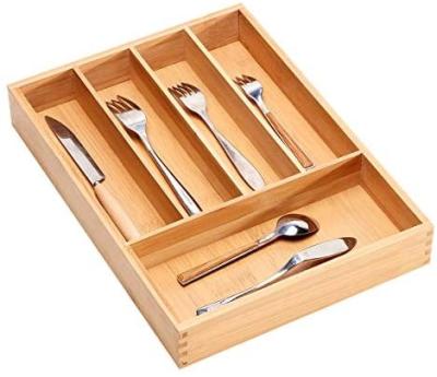 China Sustainable Bamboo Kitchen Drawer Silverware Organizer and Cutlery Tray with Grooved Drawer for sale