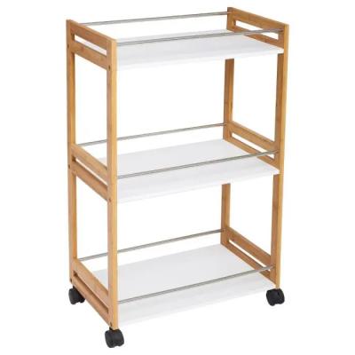 China Kitchen Trolley&Storage Sustainable Rolling Natural Bamboo Cart. for sale