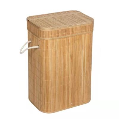 China Collapsible Rectangular Bamboo Basket Hamper Storage Folding Laundry Basket for sale