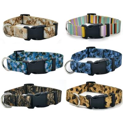 China Sustainable New Polyester printed dog collar outdoor training pet leash collar military dog collar tactical training for high strength for sale