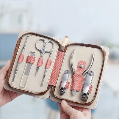 China Finger Nail Clippers and Beauty Tool Portable Set, Rose Gold Stainless Steel Manicure Set 8 in 1, with Pink Leather Bag, for sale