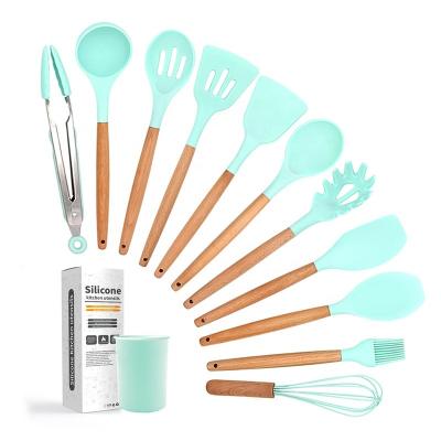 China Viable Wholesale Kitchen Utensils Kitchen Accessory Silicone Baking Set With Color Box 11pieces Silicon Cookware Set for sale