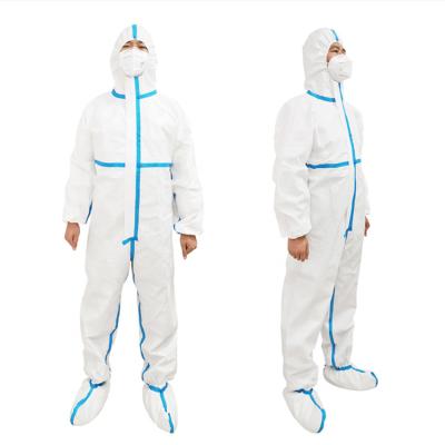 China Food Production Safety Hazmat Protective Non Woven Overall Waterproof Clothing With Footsies for sale