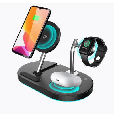 China Smart Watch Good Quality 3 Way Charger Stand 4 In 1 Foldable Magnetic Wireless Charger 3 In 1 Wireless Charger With Blast Lamp for sale