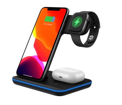 China 2020 Products Popular Smart Watch Stand Dock Fast Fast Charging 3-In-1 Wireless Charger Stand For Mobile Phone for sale