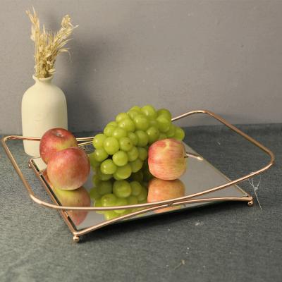 China Original Square Mirror Tray Gold Metal Factory Fine Home Opens Metal Decor Tray for sale